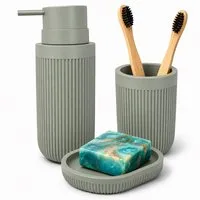relaxdays Badaccessoire-Set Bad Accessoires 3-teilig, Hellgrau