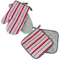 Delindo Lifestyle Topfhandschuhe Ofenhandschuhe, Topflappen, (4er Sparset, 4-tlg., bestehend aus 2x Ofenhandschuh + 2x Topflappen), Hitzebeständig bis 250 °C für maximal 15 Sekunden
