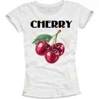 MAKAYA Kurzarmshirt Damen Baumwolle Kirschen Motiv Sommer Top Frauen Lässig Elegant Print (Weiß, S, M, L, XL) mit Druck