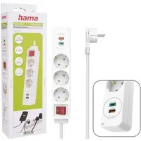 Hama Mehrfachstecker 3-Fach mit 2x USB-C USB Weiß Mehrfachsteckdose (Berührungsschutz), Steckdosenleiste mit Schalter Mehrfachsteckdose Steckerleiste 1,4m