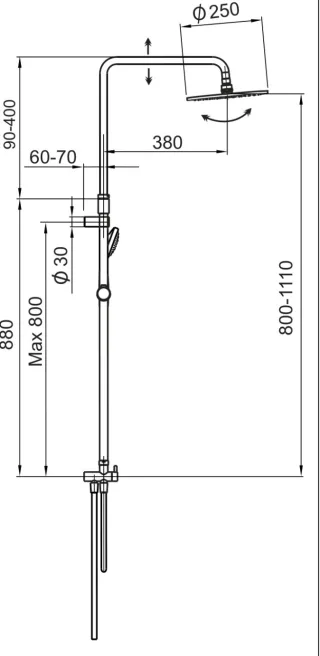 Kaja Style Standregenbrausesystem mit, Regenbrause D250mm chrom, 27508-C 27508-C