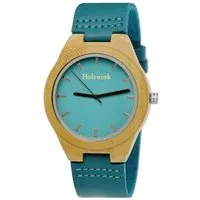 Holzwerk Quarzuhr GRANSEE Damen & Herren Leder & Holz Armband Uhr, türkis blau, beige