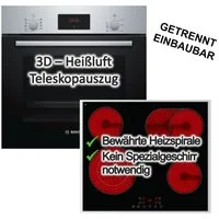 BOSCH Backofen-Set Teleskopauszug Versenkknebel 3D + PKM Glaskeramikkochfeld Bräterzone, mit 1-fach Teilauszug