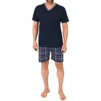 Normann Pyjama Normann Herren kurzarm Schlafanzug Shorty mit karierter Hose