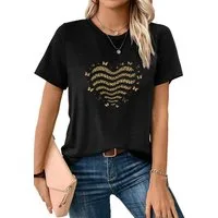 PYLIKE Print-Shirt Damen Sommer bequemes t shirt mit Leopardenmuster Print-Shirt Bequem für Freizeit und Büro,Strandurlaub