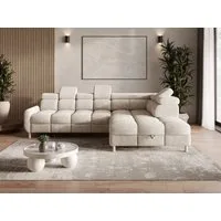 MOEBLO Ecksofa BUN aus Bouclé, mit Schlaffunktion, Bettkasten und verstellbaren Kopfstützen – modernes Polsterecksofa für Wohnzimmer, Eckcouch Wohnlandschaft Sofa mit Ottomane Eckgarnitur Polsterecke, (BxHxT): 276 x 78 x 209 cm