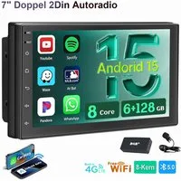 ESSGOO 7" Doppel 2Din Autoradio 6+128G BT Carpaly Android 15 4G-LTE 8-Kern Autoradio (Digitalradio (DAB), RDS, FM, AM, Carplay Android Auto GPS Navi WIFI BT USB)