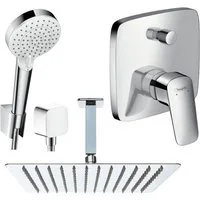 Hansgrohe und Jowi Duscharmatur Logis, Unterputz Duschsystem mit Kopfbrause, Deckenanschluss (Unterputz-Duschsystem, Set) Kopfbrause und Deckenanschluss aus Edelstahl