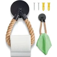 HENNEZ Toilettenpapierhalter Vintage Natur-Seil aus Jute Schwarz Matt, Klopapierhalter Klorollenhalter