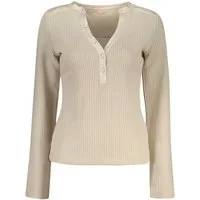 GUESS JEANS Strickpullover Beiger Damenpullover mit V-Ausschnitt aus Bio-Baumwolle mit Logo