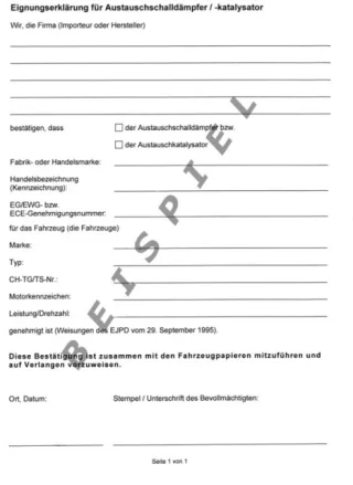 Unbedenklichkeitsbescheinigung / Eignungserklärung / Beiblatt Schweiz