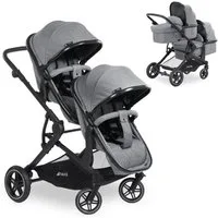 Hauck Zwillingsbuggy Atlantic Twin - Melange Grey, Geschwisterwagen Zwillingskinderwagen inkl. Babywanne bis 36 kg
