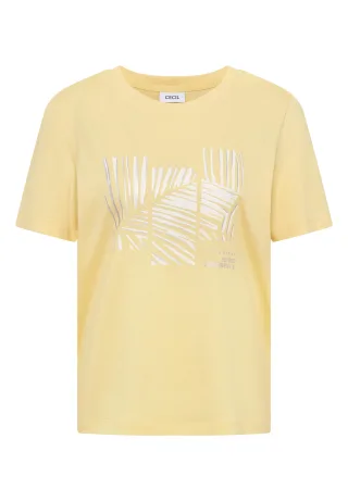 CECIL - T-Shirt mit Rundhals und Artwork buttermilk yellow - Gr. - XXL