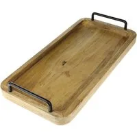 Macosa Home Dekotablett Tablett Mangoholz rechteckig 50 cm Holz Deko Tisch Dekoration (Serviertablett Mangoholz mit Griffen), Holztablett mit Griff Tischdeko Serviertablett modern Holzdeko
