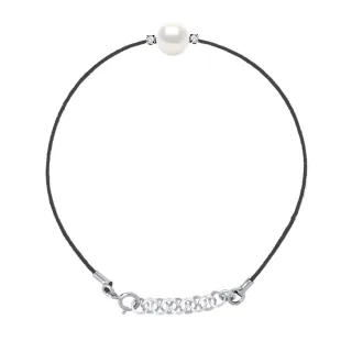 DIADEMA - Armband - Schwarzes Nylon - Weiße Süßwasserperle - Diamanten