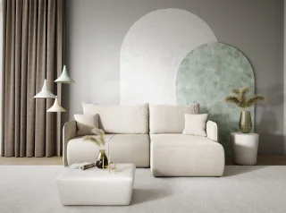 Ecksofa Sofa mit Schlaffunktion CALGARY Stoff Curio Hellgrau Ottomane Rechts