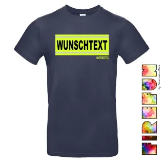 FIREFUN - T-Shirt mit Wunschtext 1 Zeilig navy L MIT Silberstreifen (Reflexoptik) MIT Untertitel Vorne (Brust)