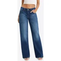 Imily Bela Boyfriend-Jeans Damen Low-Waist Wide Leg aus Baumwolle Denim Casual (Packung, 1-tlg., 1per-Pack) 4-Pocket Style in Unifarbe