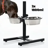 Koopman Futternapf Ø 19 cm 2x1800 ml Höhenverstellbar, Edelstahl, 2 x 1800 ml, Standfuß, Schwarz, Schale herausnehmbar