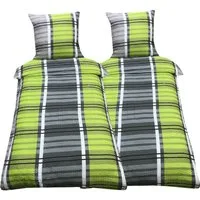 Visaggio Bettwäsche 135x200 cm oder 155x220 cm Allergiker geeignet, Seersucker, 4 teilig, Grün Grau gestreift modern