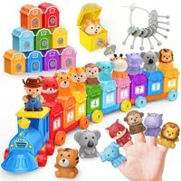 Wootoy Lernspielzeug Dinosaurier-Zug Spiel Zahlen Schlüsseln Sortierspiel Montessori-Spiel (mit Zahlen 1–9 für spielerisches Lernen von Zahlen und Mengen, 1-St., Modularer Zug mit variabel kombinierbaren Waggons), Farben- und Sortierspiel für Wahrneh