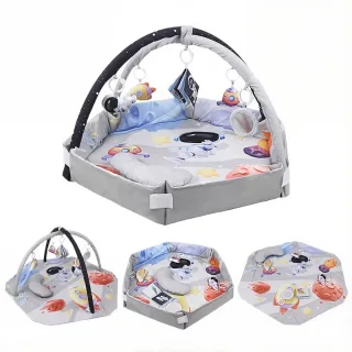 Hexagon Baby Gym Play Mat with Ball Pit, Sensory Toy, Cushion, Woodland Animals Motif, Crawling Mat, Learning Toy, Play