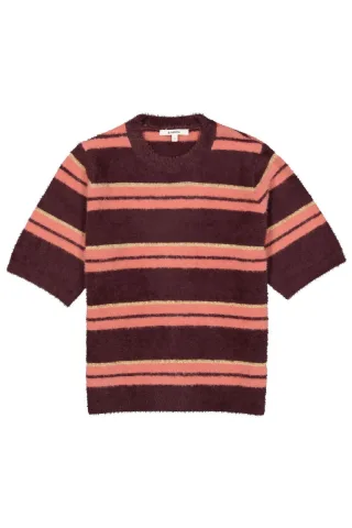 Garcia - Gestreifter Kurzarm-Pullover braun - Gr. - S