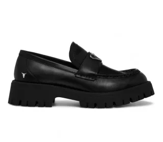 Windsor Smith – Klobige Loafer aus schwarzem Leder – Thron