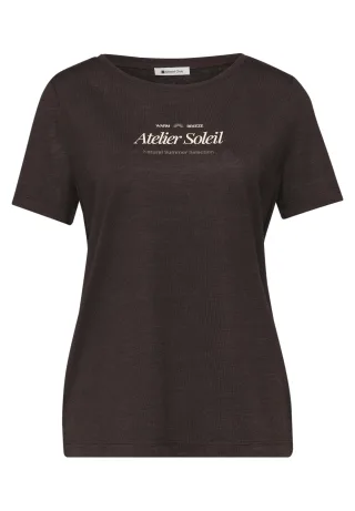 Street One - T-Shirt mit Rundhals und Wording espresso brown - Gr. - 38