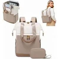 Fyrove Freizeitrucksack Damen Rucksack mit Handtasche, Laptopfach, wasserabweisend, Beige (Zweiteiler, Modischer Business Rucksack mit 16 Fächern), viel Stauraum und praktischem Zubehör