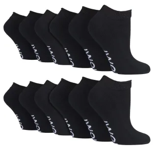 12 Paar Multipack Diabetiker-Trainersocken für geschwollene Füße & Knöchel | IOMI | Baumwolle gepolstert extra breite Low Cut Socken für Männer & Frauen - Schwarz