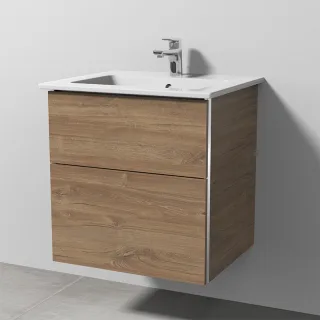 Sanipa 3way Keramik-Set Venticello Keramik-Waschtisch und Unterbau mit 2 Auszügen, Eiche-Kansas BR32159