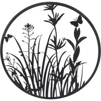 UNUS HOME Dekohänger Metall-Aufhänger Pflanzenmotiv rund (60 cm in Schwarz), Metallaufhänger rund, Wanddeko, Gartendeko