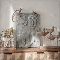 K&L Wall Art Wanddekoobjekt Buddha Wandskulptur Steinoptik asiatische Feng Shui Deko 3D Wandfigur (Buddha Wandbild), mit Seilaufhängung