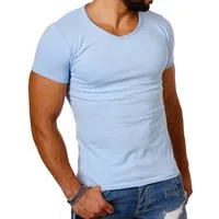 CARISMA T-Shirt Herren Uni Basic 4066 tief-breit geschnittener Ausschnitt vintage Look V-Ausschnitt unifarben kurzarm slim fit