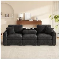 Ulife Sofa Modernes Dreisitzer-Sofa aus Chenille, Multifunktionales Sofa, mit Kissen, Klapptisch und USB-Anschluss