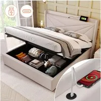 TavilaEcon Boxspringbett Einzelbett mit Stauraum und USB Typ C Ladefunktion