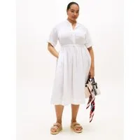 Tommy Hilfiger Curve Midikleid CRV LINEN MIDI SHIRT DRESS SS in großen Größen, Taille mit Bindeband