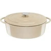 Ovaler Bräter aus Lov Gusseisen Ø 34cm beige, mit Deckel, 7,2 Liter