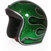 Alpha Speeds Motorradhelm ATELIER — Blaze Emerald Flame, Metal-Super-Flake• Fiberglas • Grün, nur ca. 800 g, inkl. herausnehmbare Wangenpolster, Slim & Smart Fit
