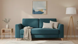 BRUNO Schlafsofa 160cm in Petrol Türkis | Klassik | stabiles Massivholz & Boxspringkomfort
