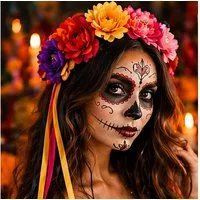 Kaiser24 Haarreif La Catrina Haarreif Blumen – Halloween Kopfschmuck bunt