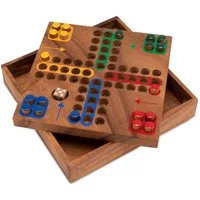 LOGOPLAY Spiel Ludo Gr. M mit Steckern, Gesellschaftsspiel, LUDO M der Klassiker in kompakter Holz-Ausführung für unterwegs und