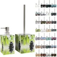 Sanilo Badaccessoire-Set mit Motiv, viele schöne Seifenspender und WC Bürsten zur Auswahl, Klobürste mit auswechselbaren Bürstenkopf, 2 tlg., 2-tlg., Desinfektionsspender mit stabiler Pumpe, hochwertig & modern