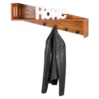 Wandgarderobe mit 4 Haken BUDAK Flur Wand Regal Massiv Sheesham