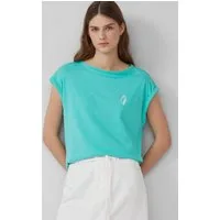 s.Oliver Kurzarmshirt T-Shirt Relaxed-Fit-Shirt mit Print und überschnittenen Schultern
