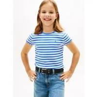 Tommy Hilfiger T-Shirt ESSENTIAL RIB TOP mit Babylock-Kanten und Stickerei unifarben, casual, regular fit, Baumwollmix, Rundhals