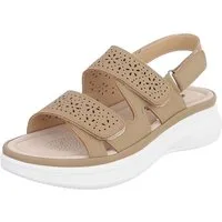 Ital-Design Damen Komfortsandale mit Klettverschluss und Profilsohle Plateausandaletten (91849410) Keilabsatz/Wedge Keilsandaletten in Hellbraun
