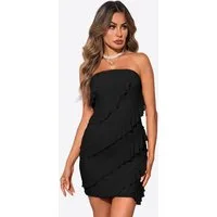 Imily Bela Minikleid Damen schulterfrei ärmellos mit diagonalen Rüschen Club Party (Packung, 1-tlg., 1per-Pack) in Unifarbe