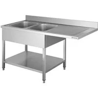 GastroHero Arbeitstisch Spülbecken Edelstahl Gastro 160 cm 2 Becken links Ablage